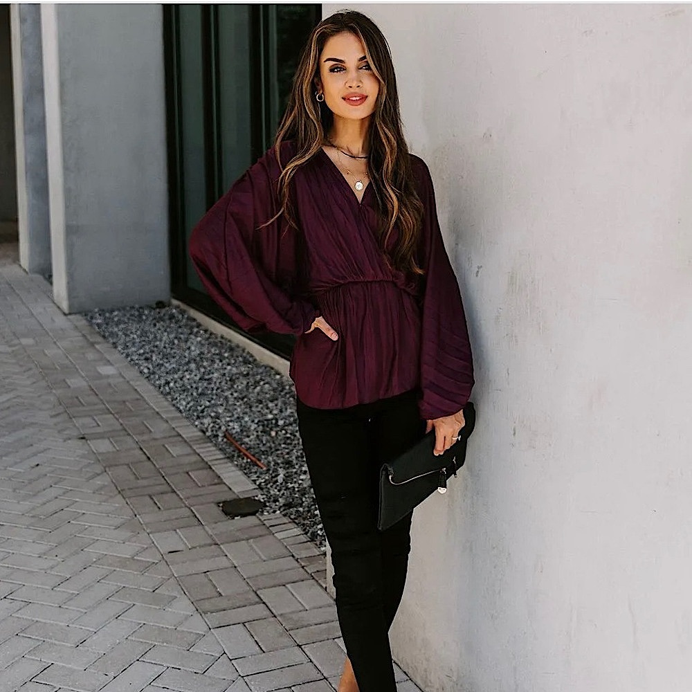 Vici Artie Merlot Balloon Sleeve Blouse!